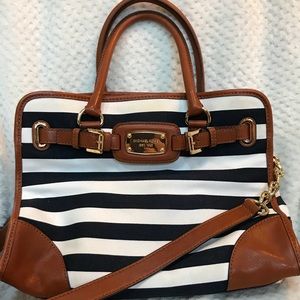 Michael Kors MK satchel navy and white with gold